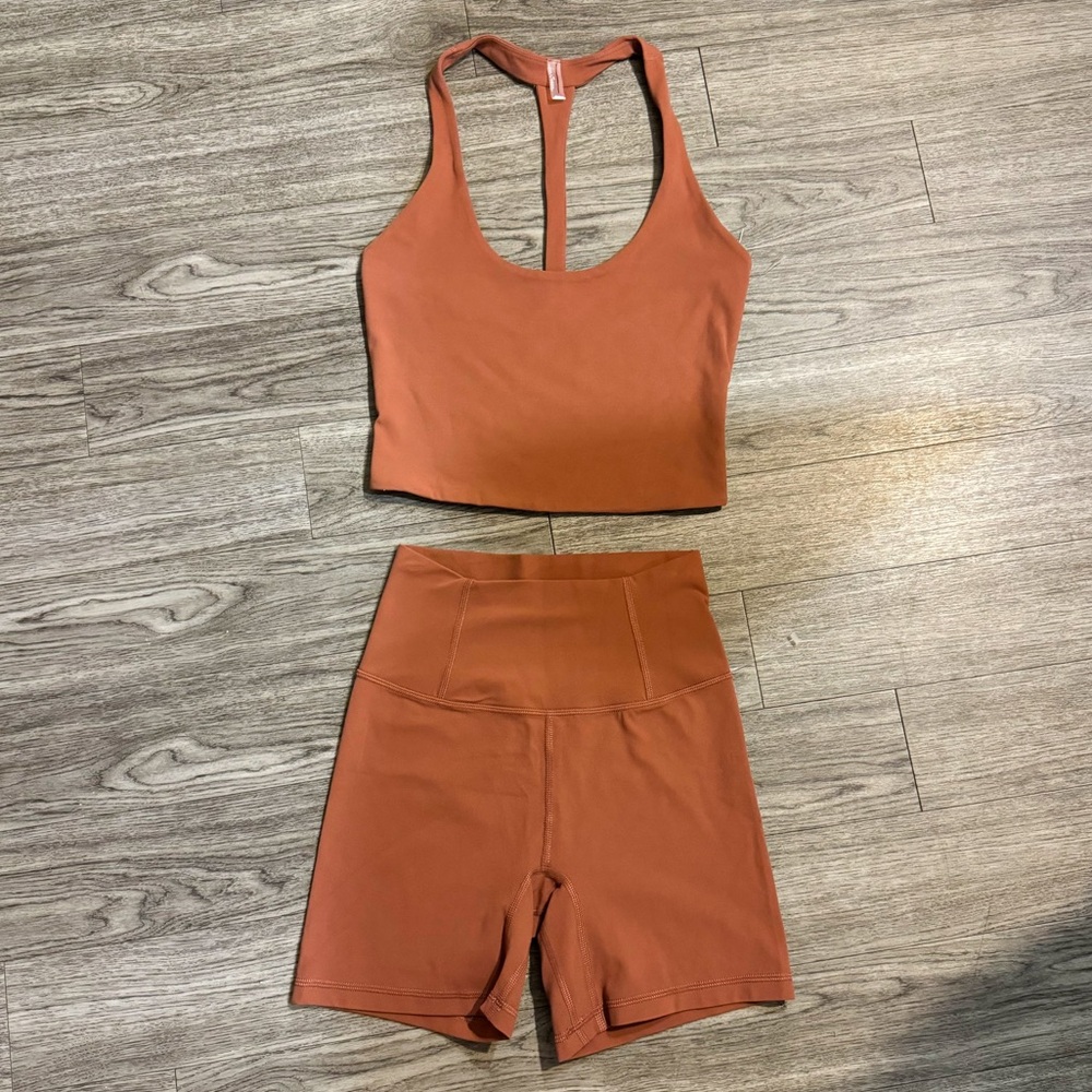 Free people movement brown workout set - biker shorts & tank top bra - S/XS